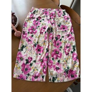 Abercrombie Floral Print Cropped Crinkle Wide Leg Pants Comfy Lounge  Trousers‎